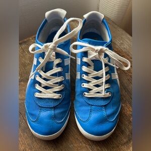 Blue Onitsuka Tiger Low-Top Lace-Up Sneakers with White Stripes